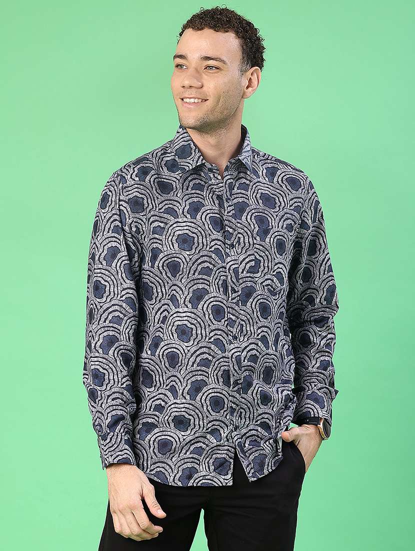 men printed long sleeve regular fit casual shirt - 22014094 -  Standard Image - 1