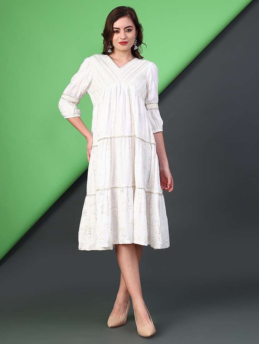 women printed puff sleeve tiered dress - 22014101 -  Standard Image - 1