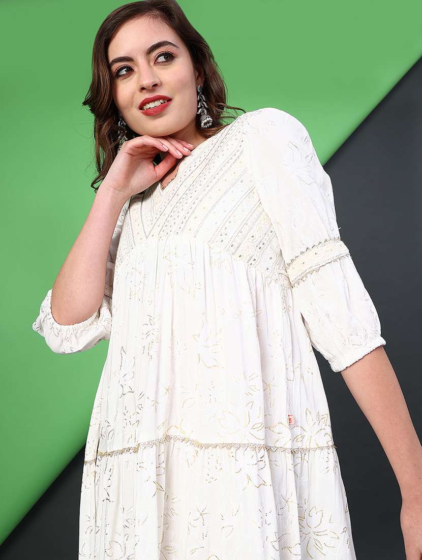 women printed puff sleeve tiered dress - 22014101 -  Standard Image - 4