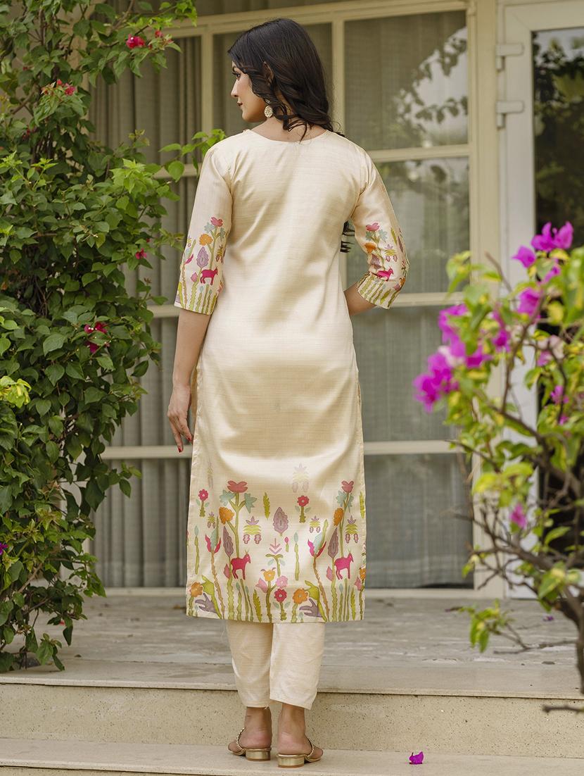 women embroidered three quarter sleeve kurta pant with dupatta set - 22014108 - Standard Image - 4