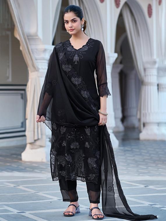 women embroidered three quarter sleeve kurta pant with dupatta set - 22014122 - Standard Image - 1
