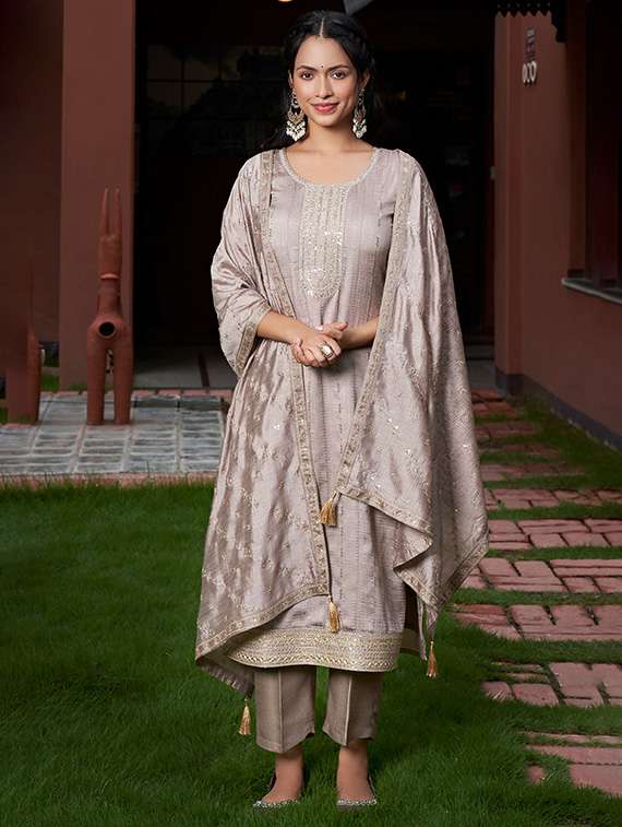 women embroidered three quarter sleeve kurta pant with dupatta set - 22014123 - Zoom Image - 0