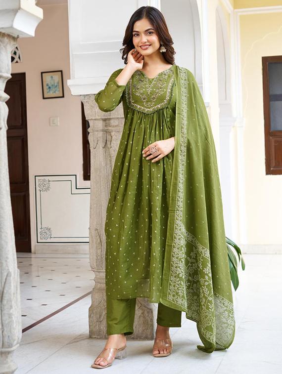 women embroidered three quarter sleeve kurta pant with dupatta set - 22014134 - Standard Image - 1