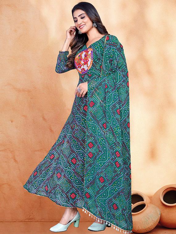 women bandhani printed long sleeve kurta dupatta set - 22014136 - Standard Image - 1