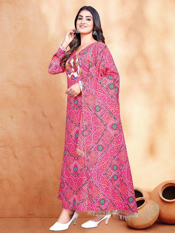 women bandhani printed long sleeve kurta dupatta set - 22014137 - Standard Image - 1