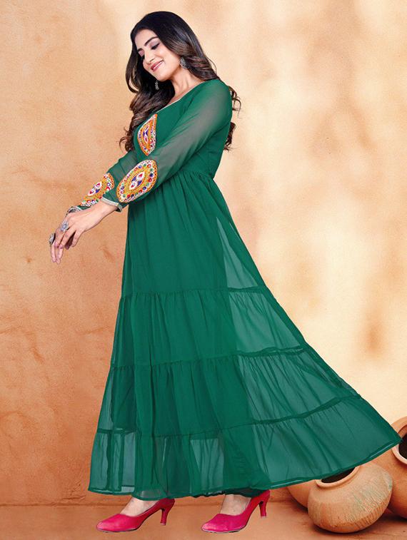 women embroidered long sleeve tiered ethnic dress - 22014138 - Standard Image - 1