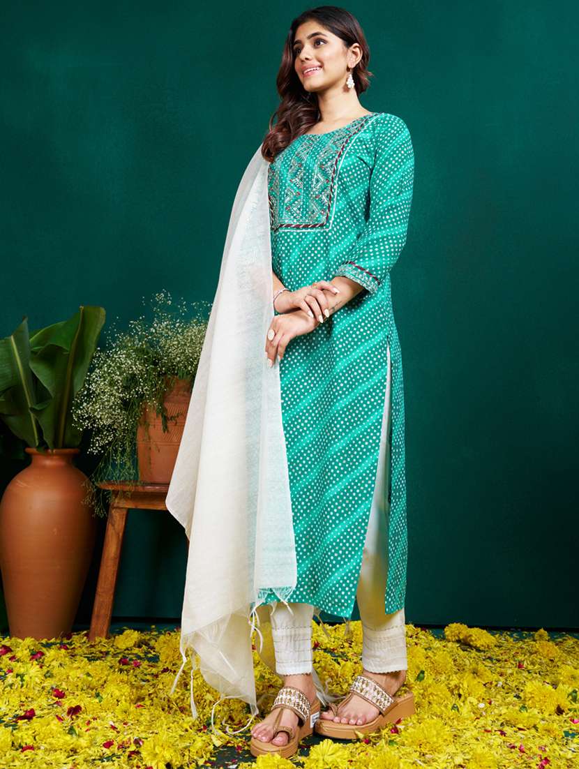 women three quarter sleeve kurta pant with dupatta set - 22014156 - Standard Image - 1