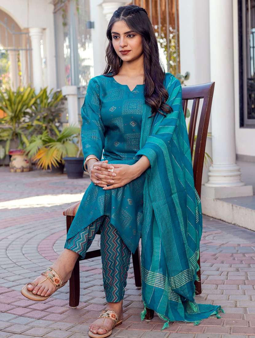 blue viscose kurta pant  set - 22014161 -  Standard Image - 1