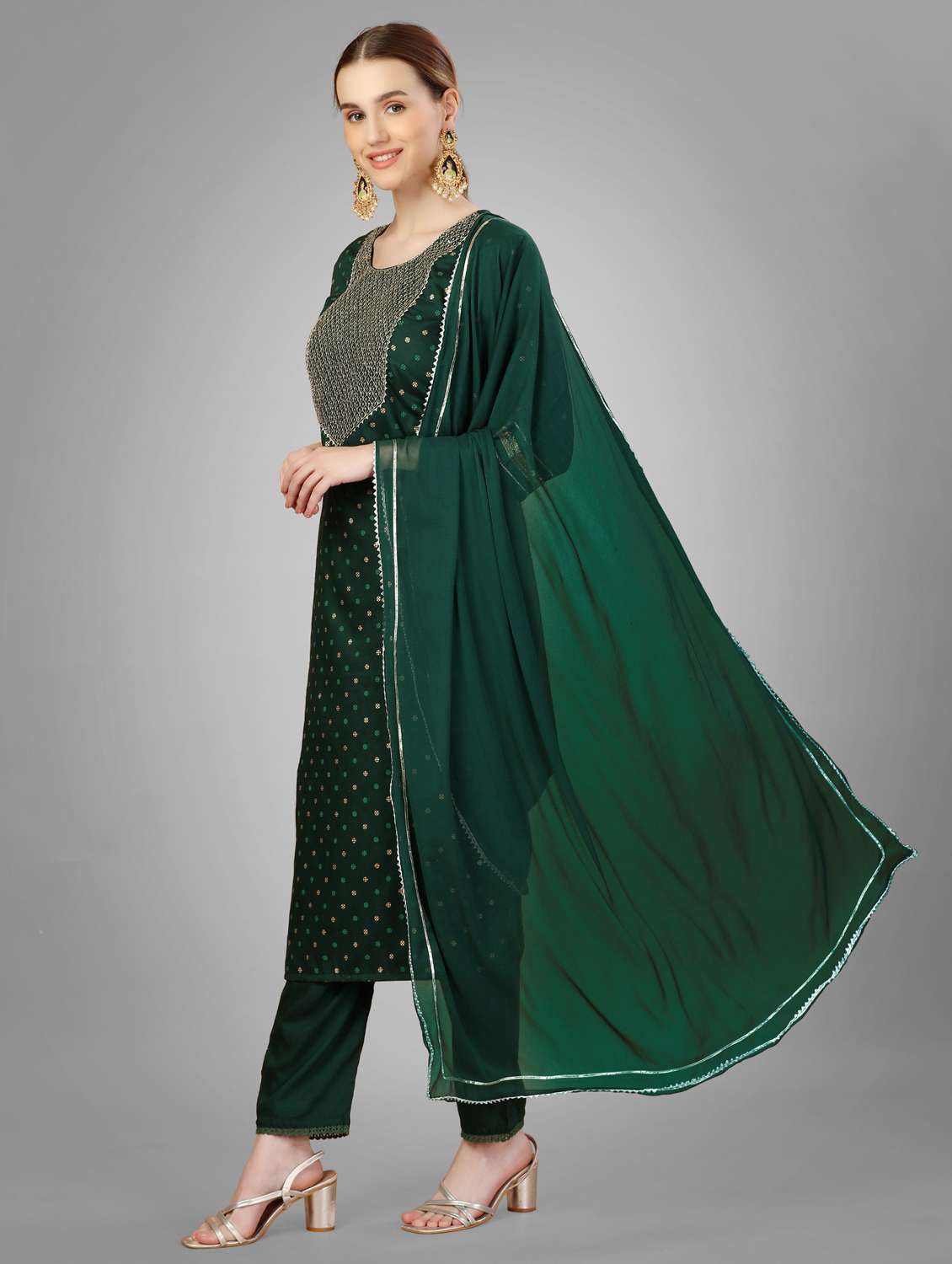 women three quarter sleeve kurta pant with dupatta set - 22014163 - Standard Image - 1