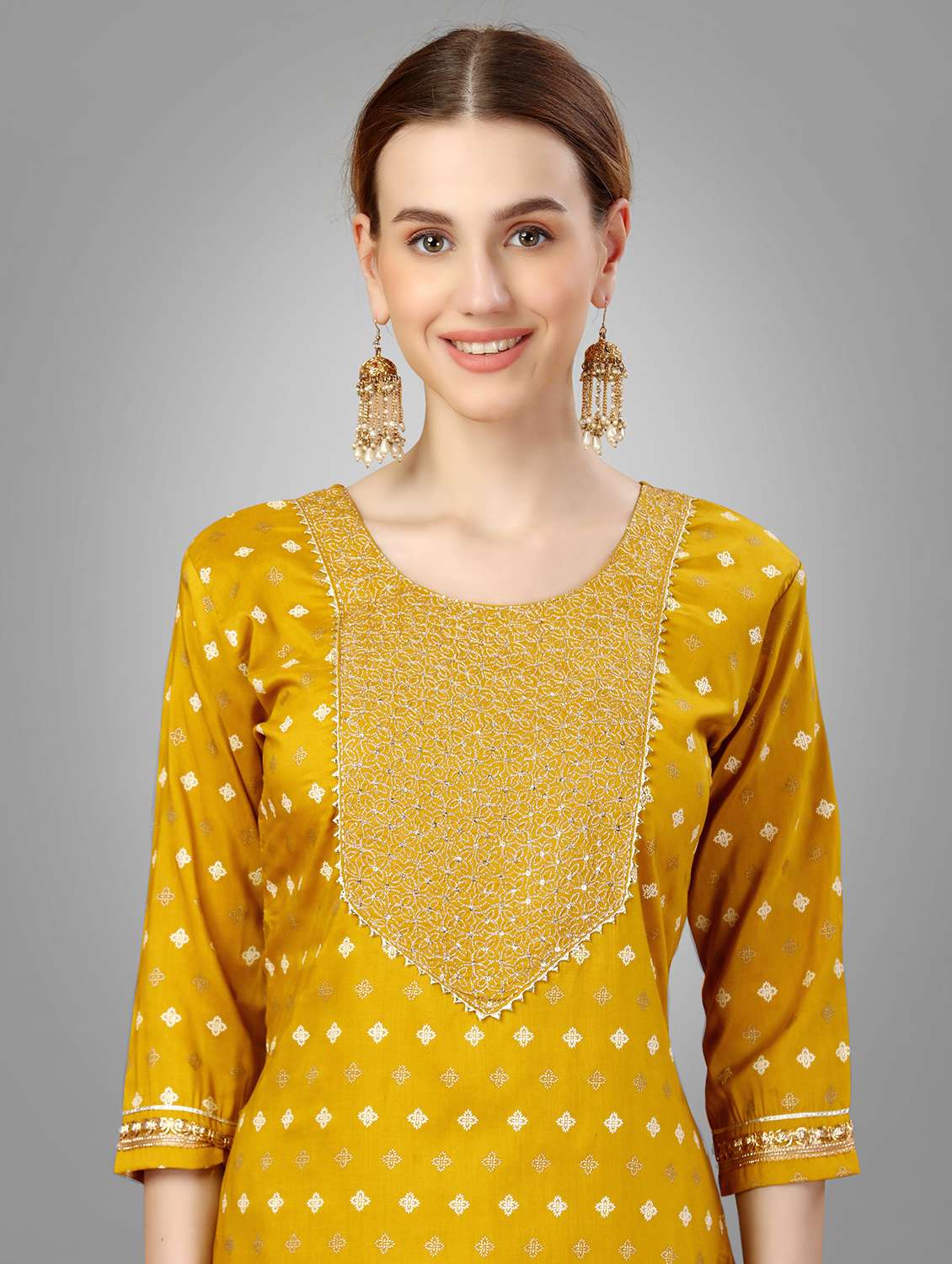 women three quarter sleeve kurta pant with dupatta set - 22014164 -  Standard Image - 4