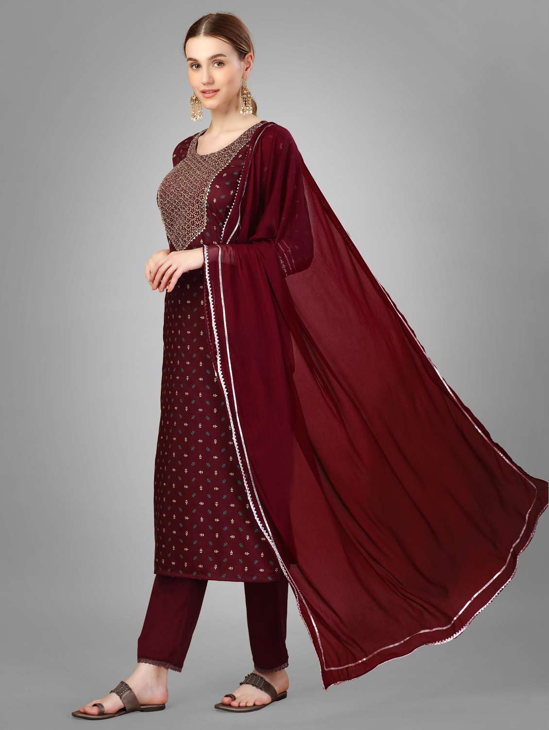 women three quarter sleeve kurta pant with dupatta set - 22014165 -  Standard Image - 1