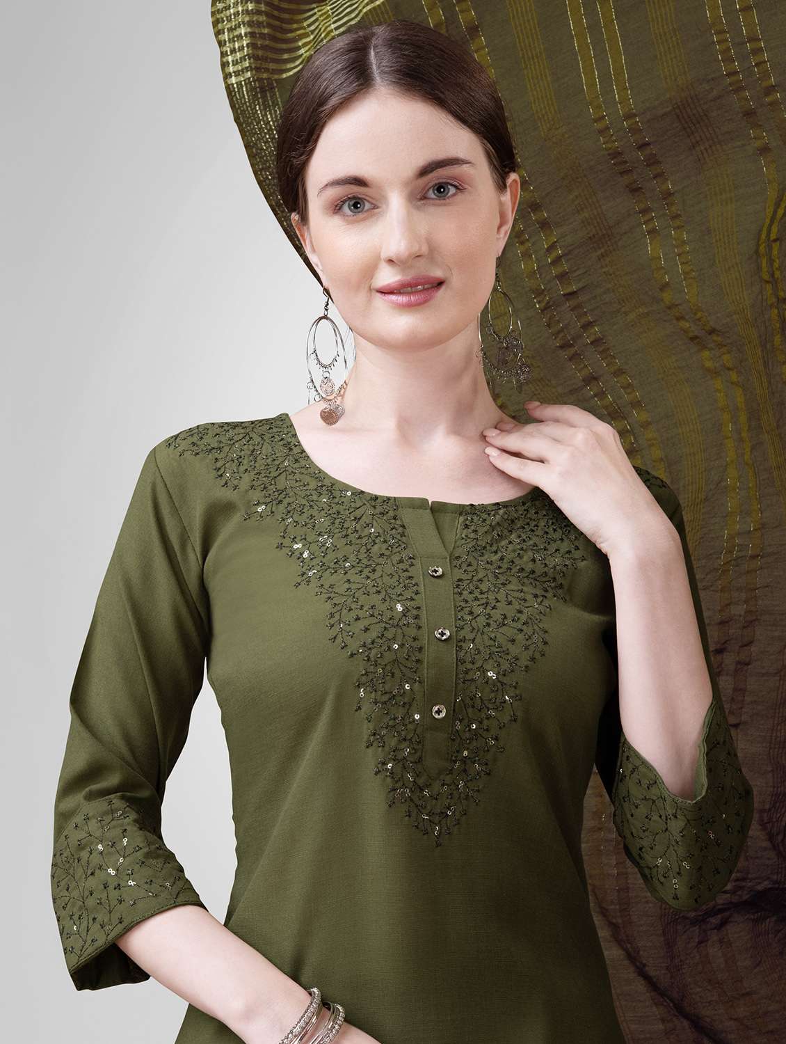 women embroidered three quarter sleeve kurta pant with dupatta set - 22014166 - Standard Image - 4