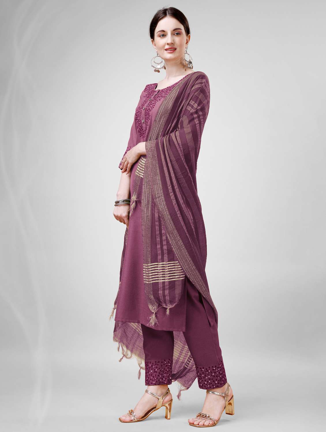 women three quarter sleeve kurta pant with dupatta set - 22014168 - Standard Image - 1