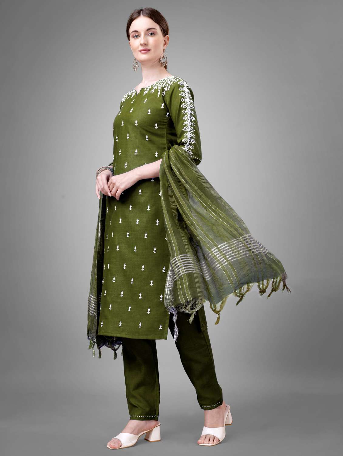 women three quarter sleeve kurta pant with dupatta set - 22014169 - Standard Image - 1