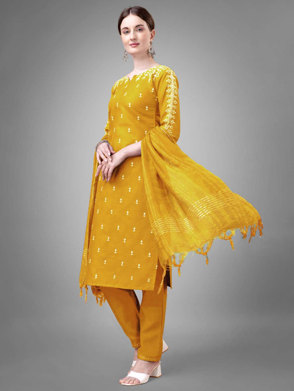 women three quarter sleeve kurta pant with dupatta set - 22014172 -  Standard Image - 1