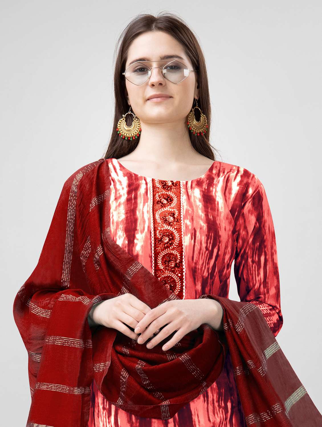 women printed three quarter sleeve kurta pant with dupatta set - 22014175 - Standard Image - 4