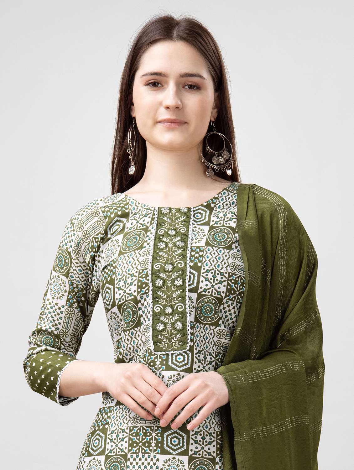 women printed three quarter sleeve kurta pant with dupatta set - 22014178 -  Standard Image - 4
