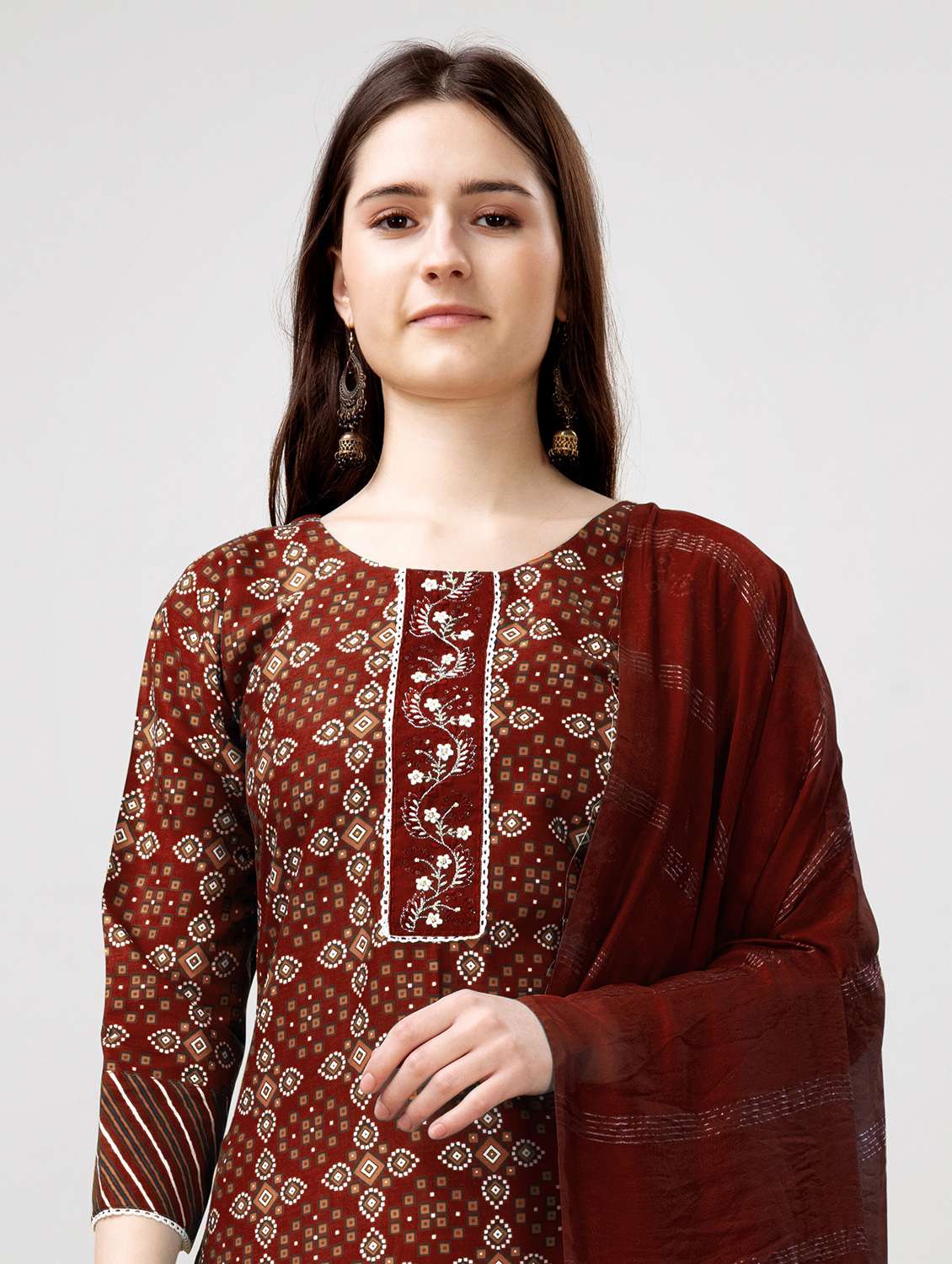 women three quarter sleeve kurta pant with dupatta set - 22014182 -  Standard Image - 4