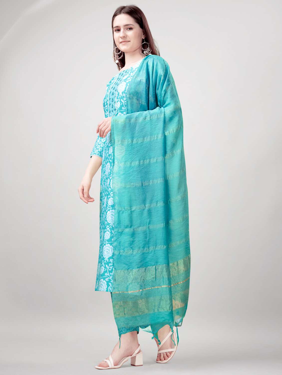 women three quarter sleeve kurta pant with dupatta set - 22014188 - Standard Image - 1