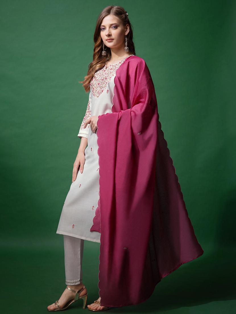 women three quarter sleeve kurta pant with dupatta set - 22014193 - Standard Image - 1