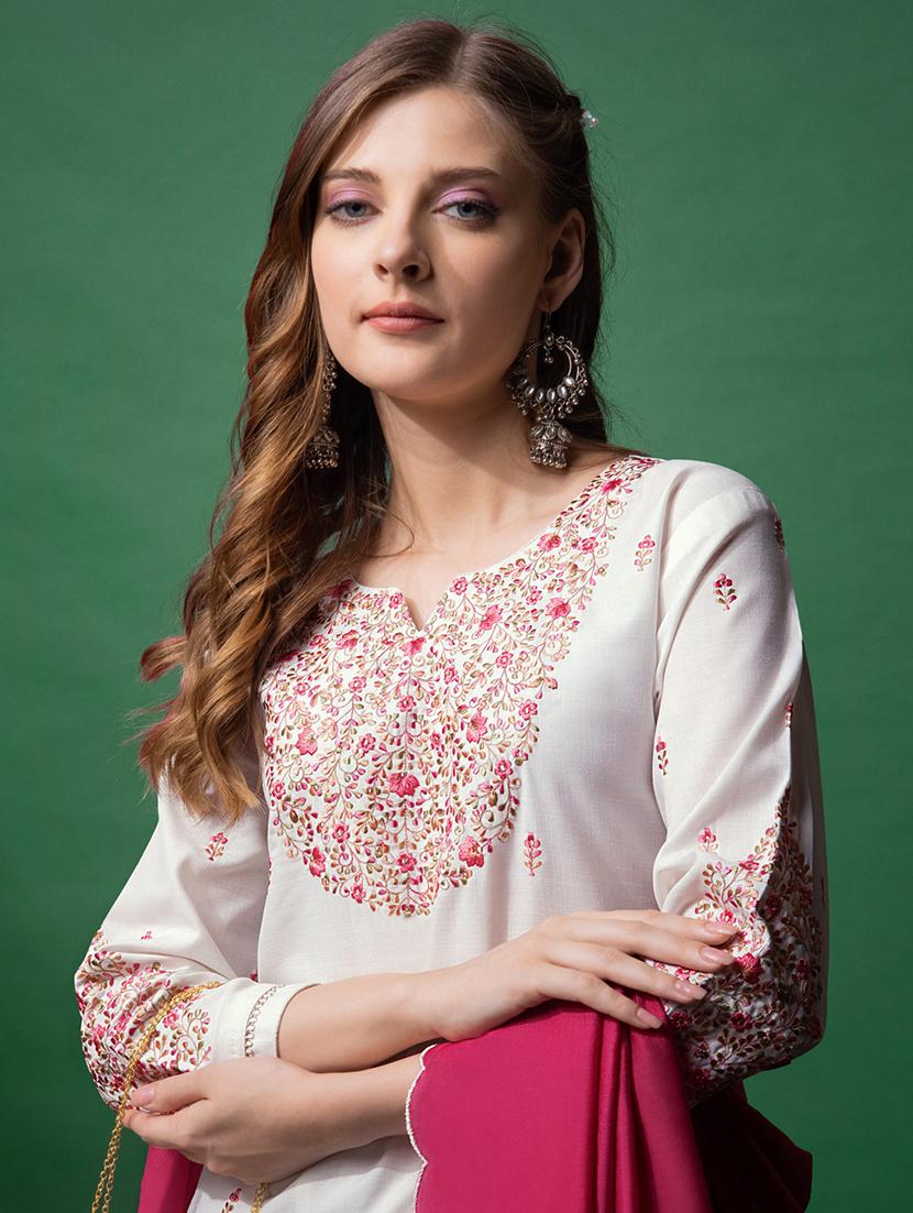 women three quarter sleeve kurta pant with dupatta set - 22014193 - Standard Image - 4