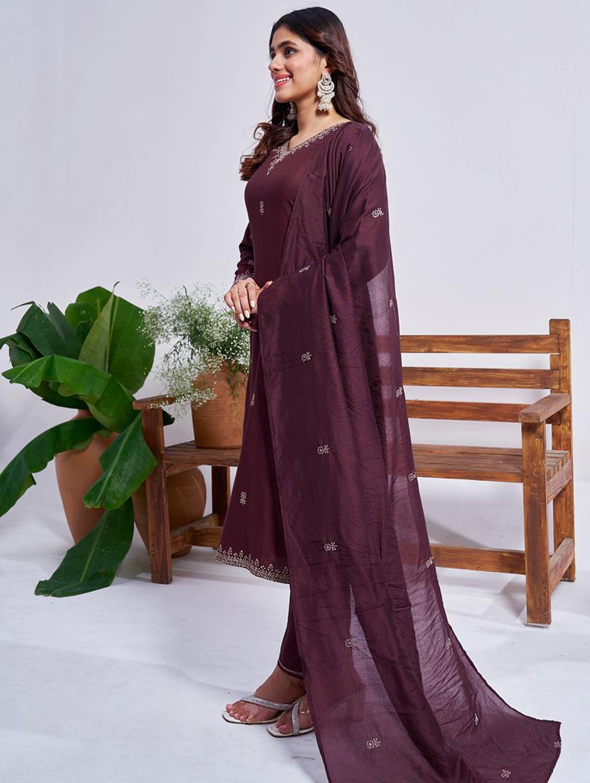 women three quarter sleeve kurta pant with dupatta set - 22014195 -  Standard Image - 1
