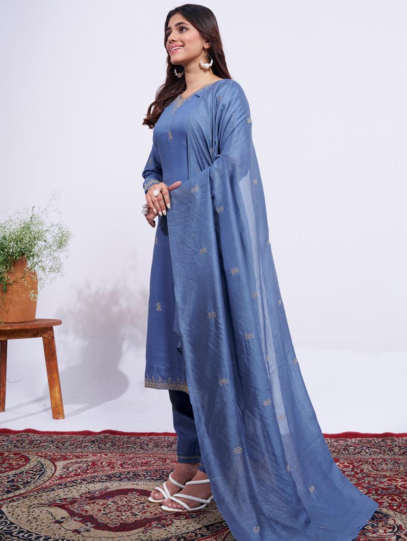 women three quarter sleeve kurta pant with dupatta set - 22014196 -  Standard Image - 1