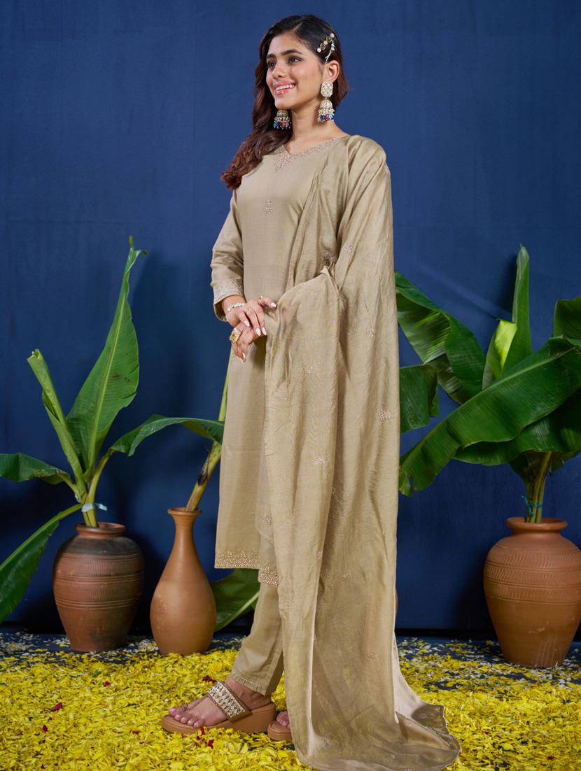 women three quarter sleeve kurta pant with dupatta set - 22014199 -  Standard Image - 1