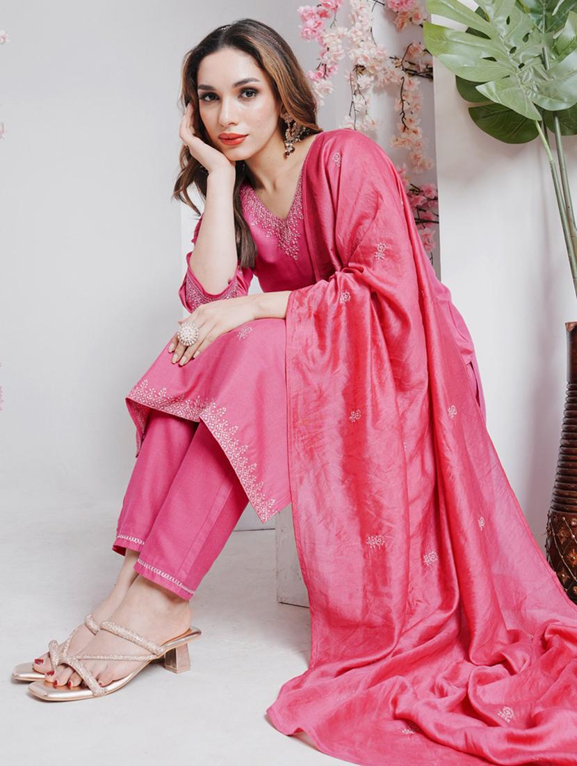 women three quarter sleeve kurta pant with dupatta set - 22014202 -  Standard Image - 1