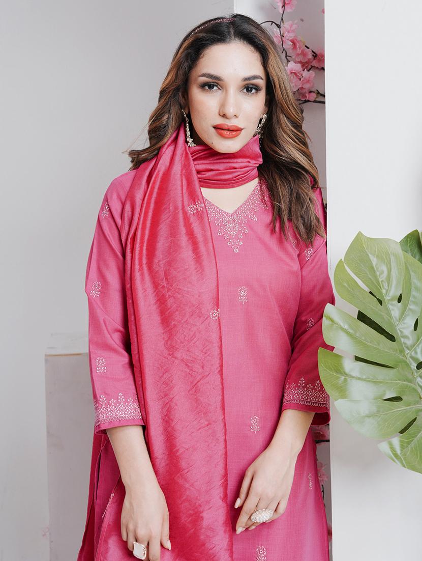 women three quarter sleeve kurta pant with dupatta set - 22014202 - Standard Image - 4