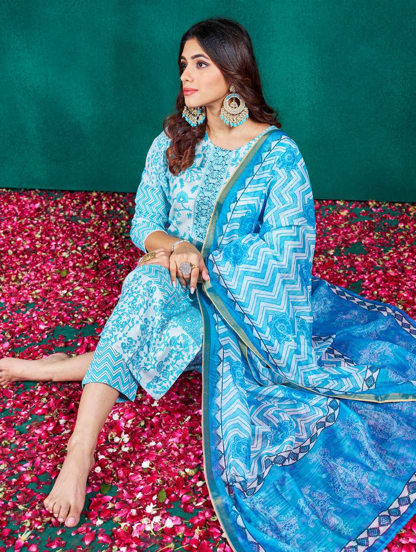 women three quarter sleeve kurta pant with dupatta set - 22014214 - Standard Image - 1