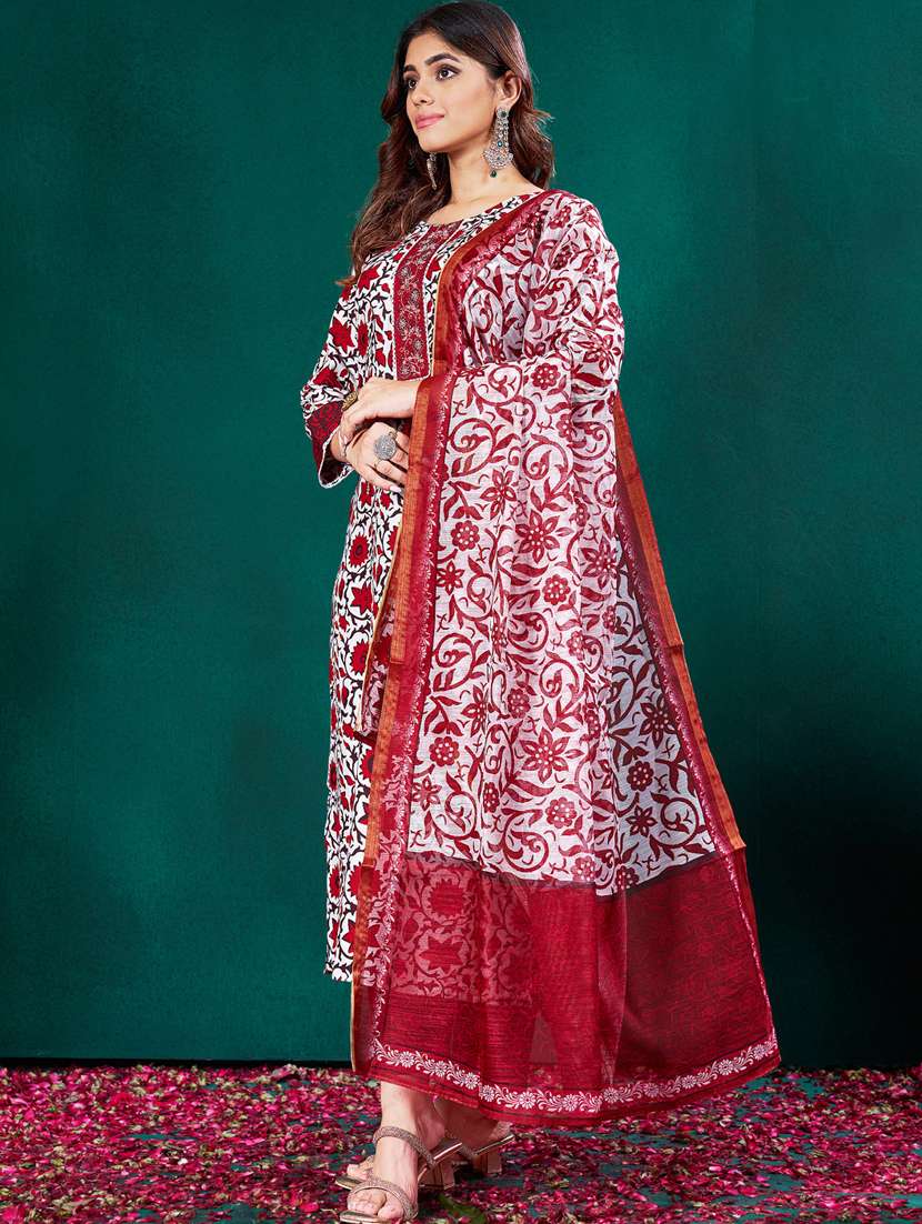 red viscose kurta pant set - 22014217 - Standard Image - 1