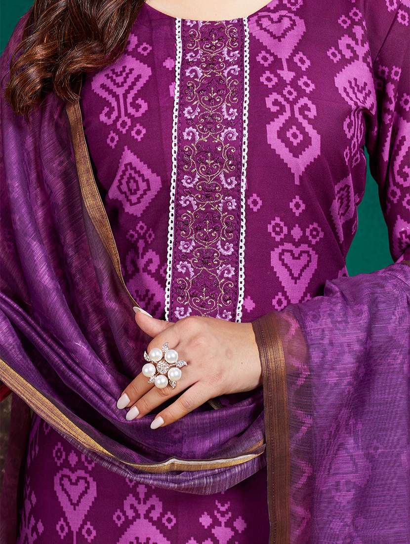 women printed three quarter sleeve kurta pant with dupatta set - 22014232 - Standard Image - 4