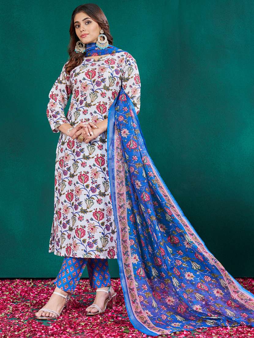 women printed three quarter sleeve kurta pant with dupatta set - 22014234 -  Standard Image - 1