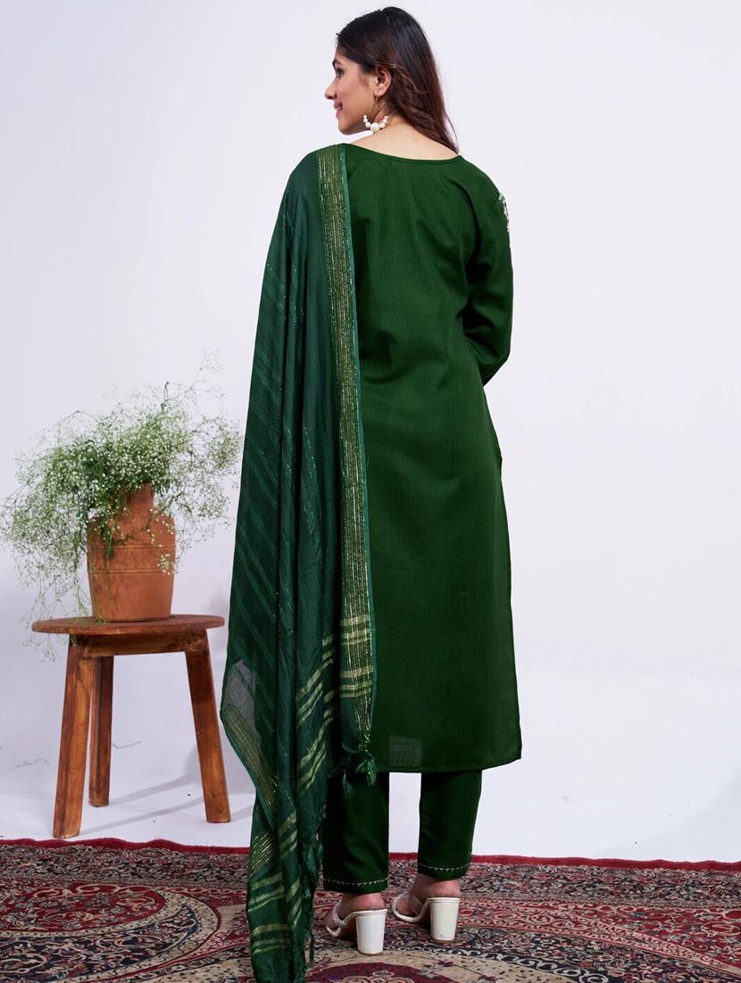 women embroidered three quarter sleeve kurta pant with dupatta set - 22014239 - Standard Image - 1