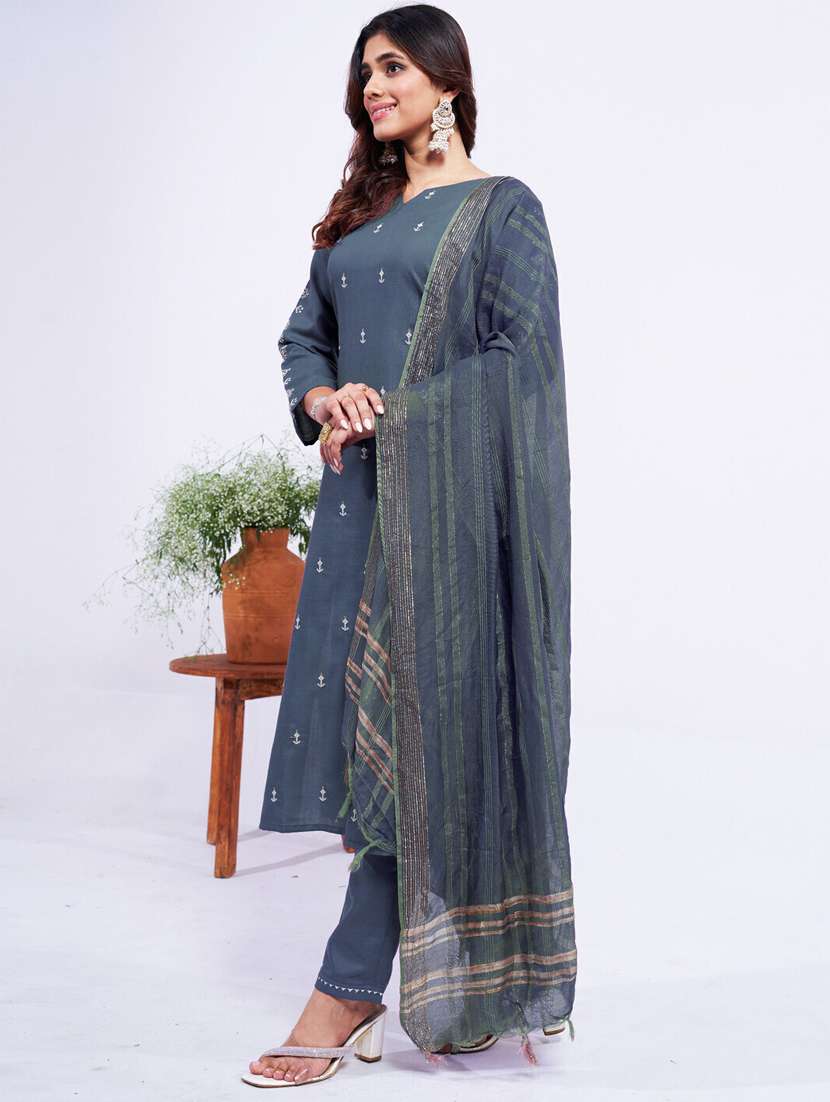 women embroidered three quarter sleeve kurta pant with dupatta set - 22014241 - Standard Image - 1