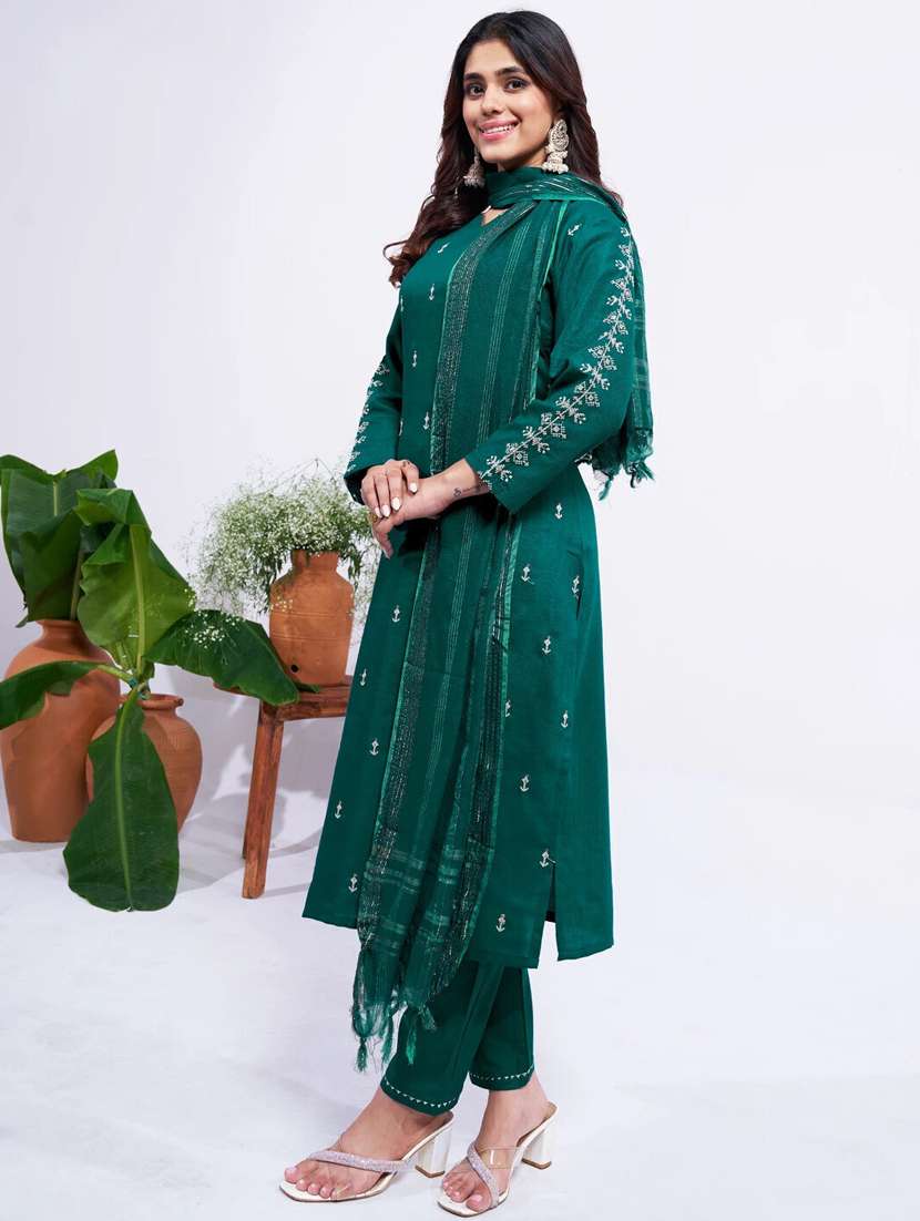 women embroidered three quarter sleeve kurta pant with dupatta set - 22014244 -  Standard Image - 1