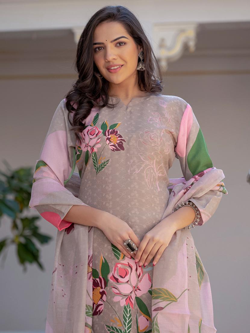 women floral print three quarter sleeve kurta pant with dupatta set - 22014245 - Standard Image - 4