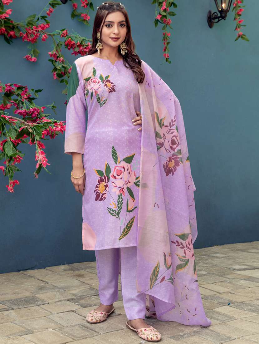 women floral print three quarter sleeve kurta pant with dupatta set