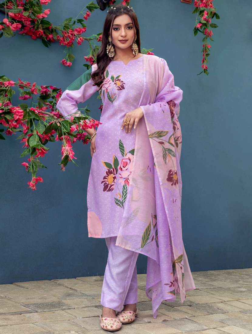women floral print three quarter sleeve kurta pant with dupatta set - 22014247 - Standard Image - 1