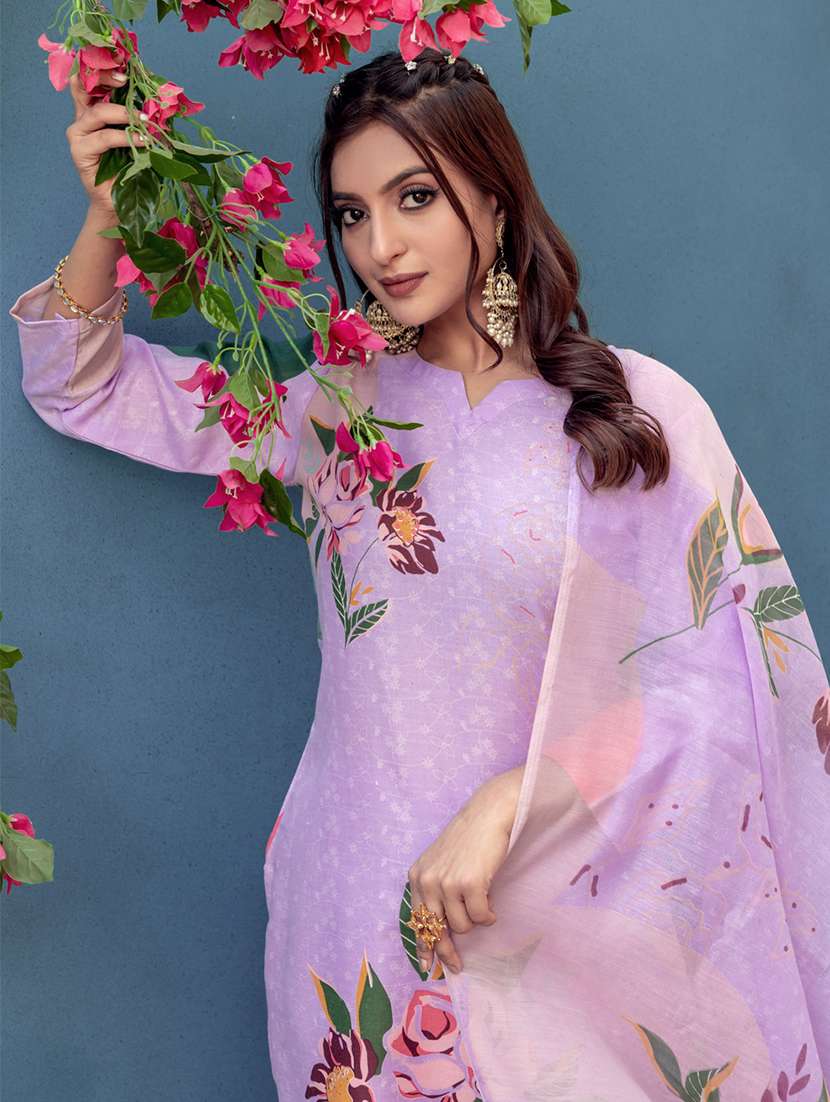 women floral print three quarter sleeve kurta pant with dupatta set - 22014247 - Standard Image - 4