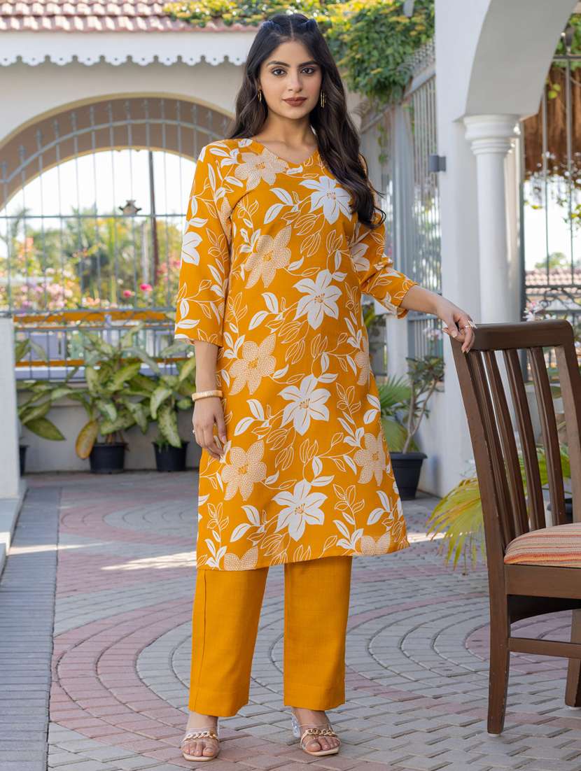 women printed three quarter sleeve kurta and pant  set - 22014253 -  Standard Image - 1