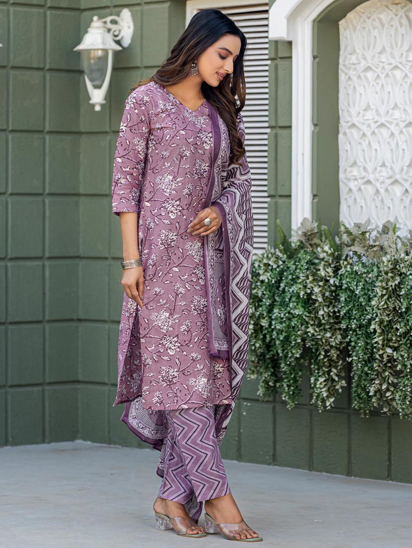 women printed three quarter sleeve kurta pant with dupatta set - 22014265 -  Standard Image - 1