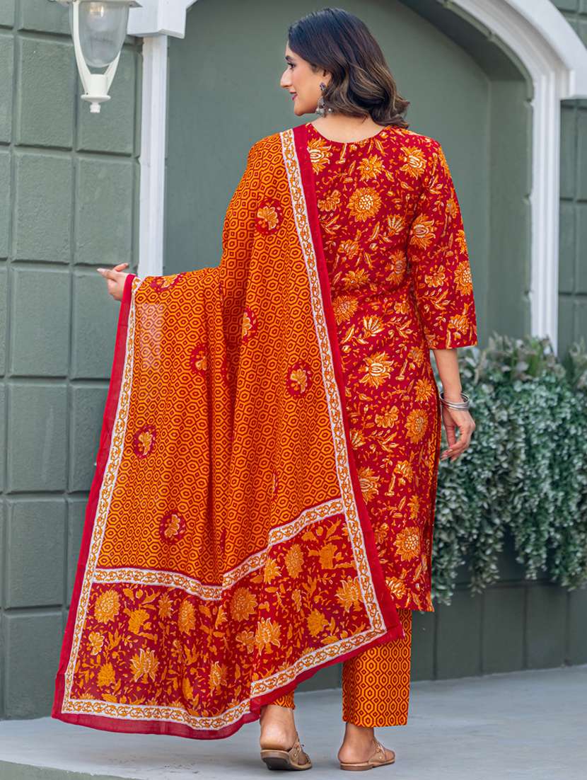 women printed three quarter sleeve kurta pant with dupatta set - 22014266 - Standard Image - 4