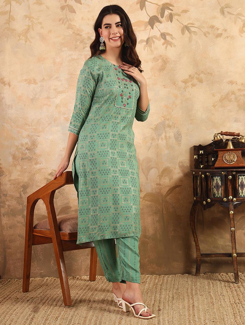 women printed three quarter sleeve kurta and pant  set - 22014281 -  Standard Image - 1