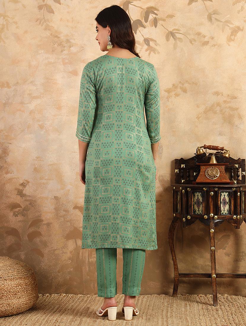 women printed three quarter sleeve kurta and pant set - 22014281 - Standard Image - 4