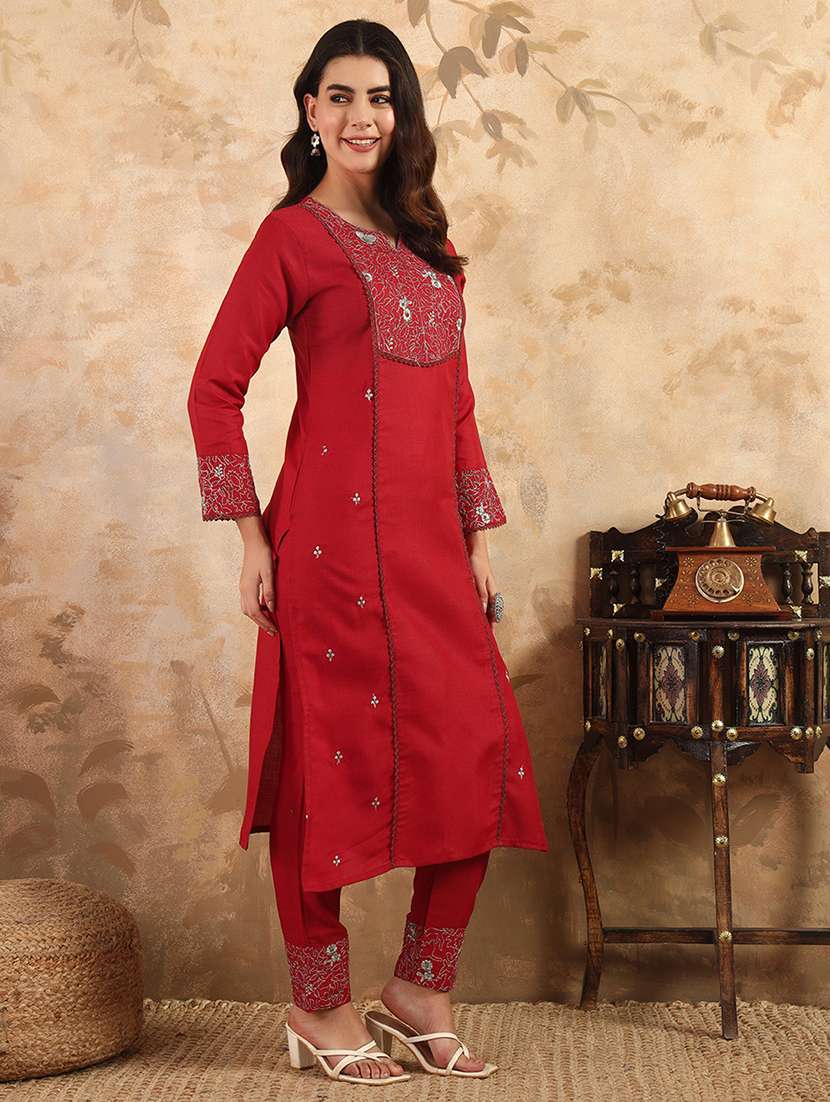 women three quarter sleeve kurta pant with dupatta set - 22014285 -  Standard Image - 1