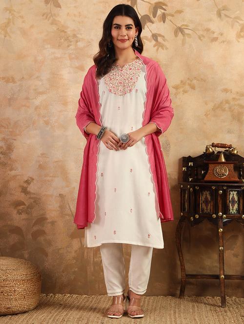 women three quarter sleeve kurta pant with dupatta set - 22014288 -  Standard Image - 0
