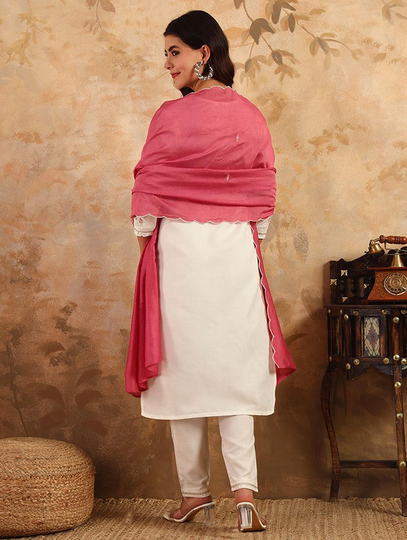 women three quarter sleeve kurta pant with dupatta set - 22014288 - Standard Image - 4