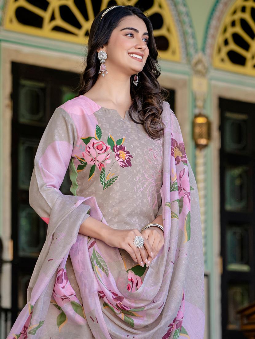 women printed three quarter sleeve kurta pant with dupatta set - 22014289 - Standard Image - 4